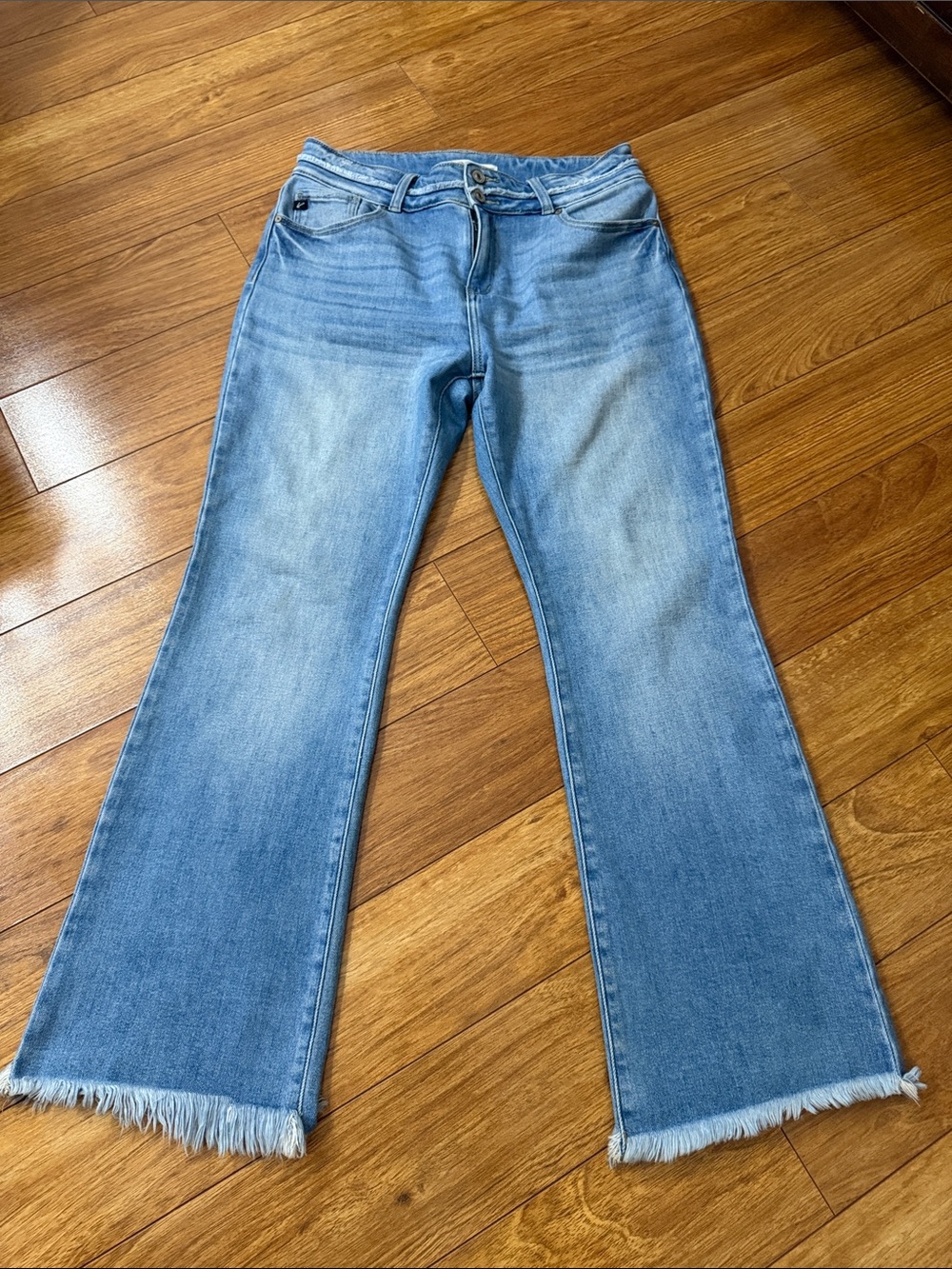 KanCan Medium Light Blue Frayed-Hem Flare Leg Jeans Size 29